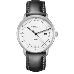 STERNGLAS Naos 38 Solaruhr weiss Stahl Leder schwarz