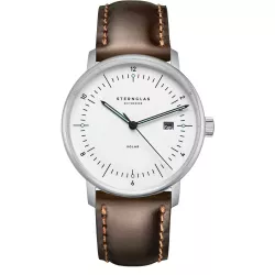 STERNGLAS Naos 38 Solaruhr weiss Stahl Leder braun