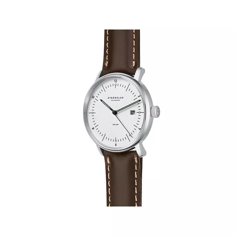 STERNGLAS Naos 38 Solaruhr weiss Stahl Bridle braun