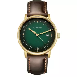 STERNGLAS Naos 38 Solaruhr grün vergoldet Bridle braun