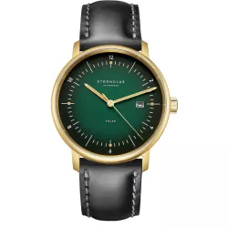 STERNGLAS Naos 38 Solaruhr grün vergoldet Bridle schwarz