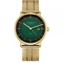 STERNGLAS Naos 38 Solaruhr grün vergoldet Metallband