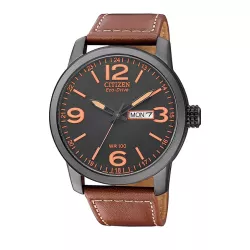 CITIZEN Fliegeruhr TagDatum Eco-Drive Solar Stahl schw/orange