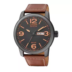 CITIZEN Fliegeruhr TagDatum Eco-Drive Solar Stahl schw/orange