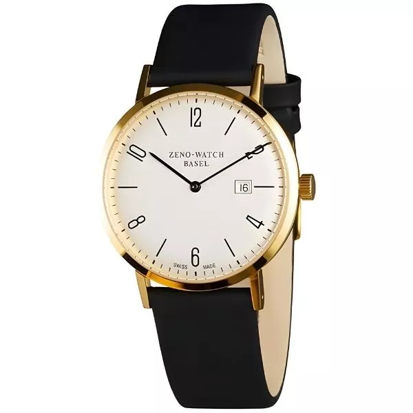 ZENO-WATCH BASEL Bauhaus Linea 39 Automatik Uhr gold Zahlen