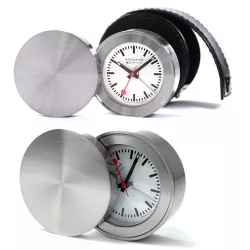 MONDAINE Travel Alarm Clock Reisewecker SBB Bahnhofsuhr Alu