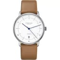 STERNGLAS Naos 38 Automatikuhr weiss Stahl Leder hellbraun