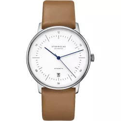 STERNGLAS Naos 38 Automatikuhr weiss Stahl Leder hellbraun
