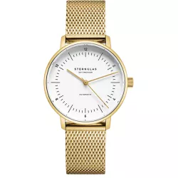 STERNGLAS Naos 33 Automatikuhr weiss Stahl vergoldet Mesh