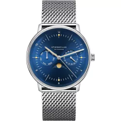 STERNGLAS Naos 38 Mondphasenuhr mit Tag und Datum blau Metallband