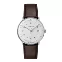 Junghans MAX BILL 38 Quartzuhr Stahl weiss Zahlen Leder