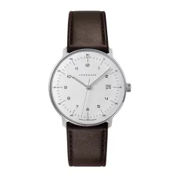 Junghans MAX BILL 38 Quartzuhr Stahl weiss Zahlen Leder