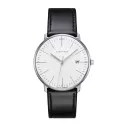 Junghans MAX BILL 38 Quartzuhr Stahl weiss Index Leder