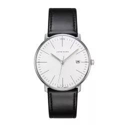 Junghans MAX BILL 38 Quartzuhr Stahl weiss Index Leder