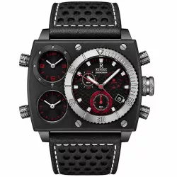 RENDEX Multitime XXL Dreizeitenuhr Chronograph Stahl schwarz