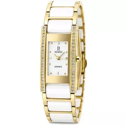 RENDEX Ceramic Elegant Quarzuhr weiss vergoldet