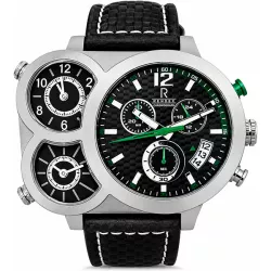 RENDEX Multitimer XXL Dreizeitenuhr Chronograph Edelstahl