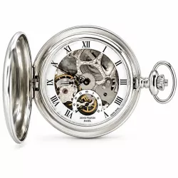 Klassik Taschenuhr Handaufzug Doppelsavonette Skelett chrom