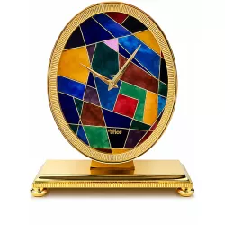 IMHOF Tischuhr Quartz Oval Mosaik von Hand emailliert