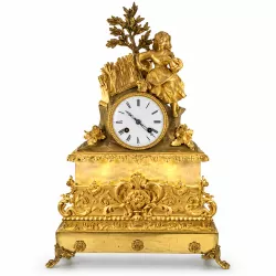 ANTIK mechanische Empire Tischuhr mit Bauernmädchen ca. 1810