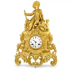 ANTIK mechanische Empire Tischuhr mit Jäger ca. 1820
