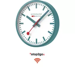 MONDAINE Wall Clock SBB Bahnhofswanduhr Stop2Go WiFi grün