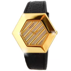 ZENO Hexagon grosse Quartz Damenuhr vergoldet schwarz