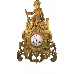 ANTIK mechanische Empire Tischuhr mit Jäger ca. 1820