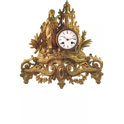 ANTIK mechanische Empire Tischuhr mit Frau und Mühlrad ca. 1820