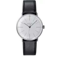 Junghans MAX BILL 34 Handaufzuguhr Stahl weiss Index Leder