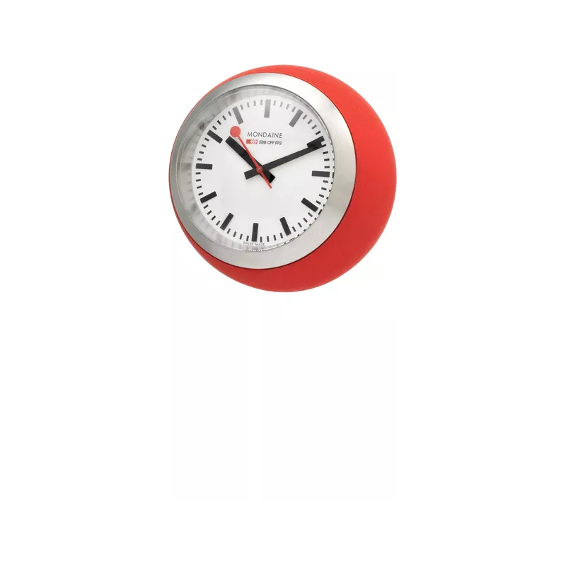 Hier sind ein paar Vorschläge für Bildunterschriften, die weniger als 128 Zeichen lang sind:\n\n* Moderne Wanduhr in Rot – präzi