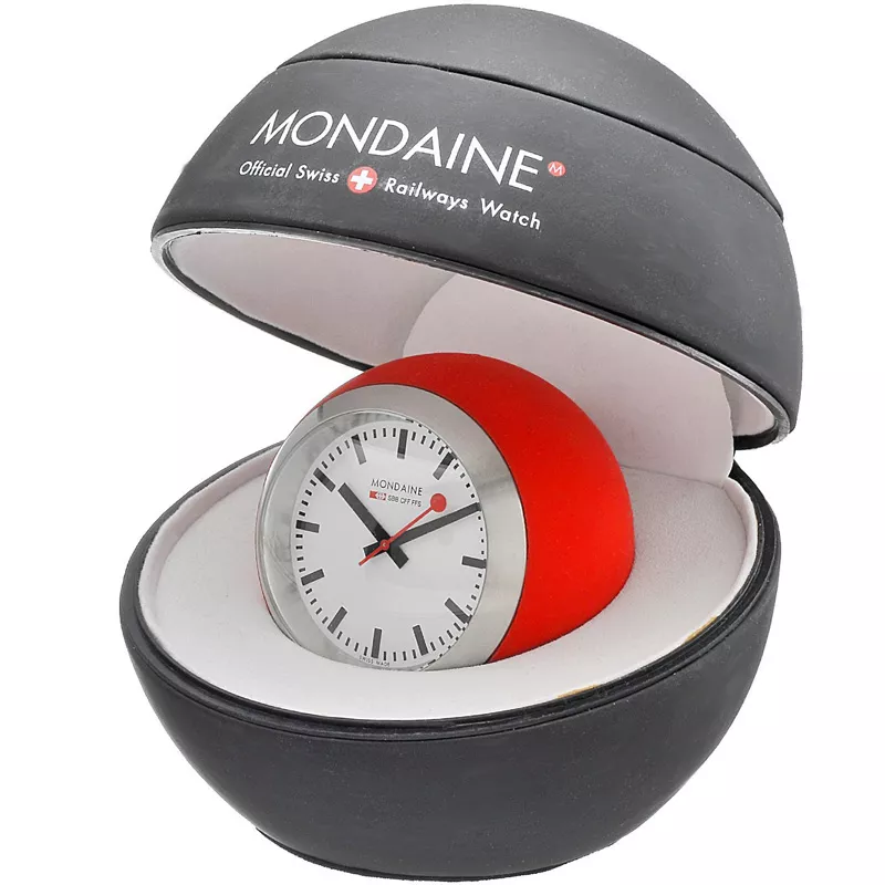 MONDAINE Globe Clock Quartz Tischuhr SBB Bahnhofsuhr rot