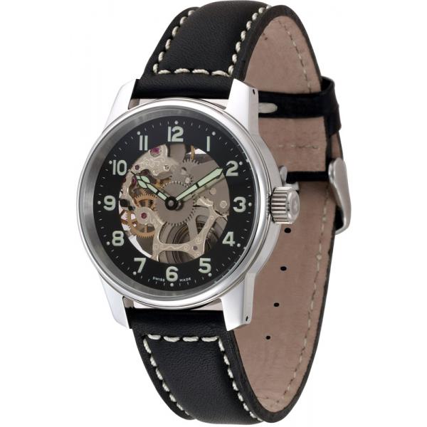 ZENO-WATCH BASEL, Pilot Classic, Handaufzug Skelettuhr, Edelstahl