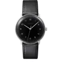 Junghans MAX BILL 38 Automatikuhr Stahl schwarz Zahlen Leder