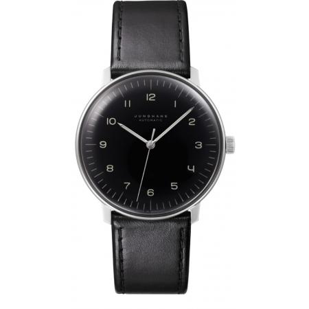 Junghans MAX BILL 38 Automatikuhr Stahl schwarz Zahlen Leder