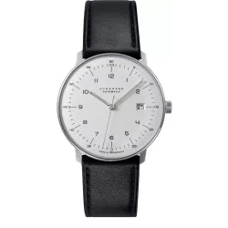 Junghans MAX BILL 38 Automatikuhr Stahl weiss Zahlen Leder Datum