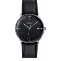 Junghans MAX BILL 38 Automatikuhr Stahl schwarz Index Leder Datum