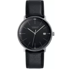 Junghans MAX BILL 38 Automatikuhr Stahl schwarz Index Leder Datum