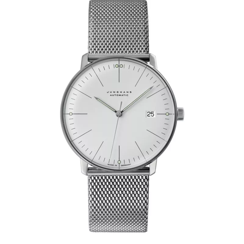 Junghans MAX BILL 38 Automatikuhr, Stripes weiss Datum, Milanaiseband Junghans MAX BILL 38 Automatikuhr, Stripes weiss Datum, Milanaiseband