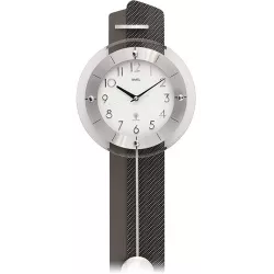 AMS Pendeluhr Funk Wanduhr anthrazit mit Carbon Applikation