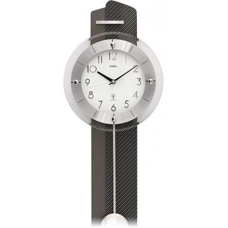 AMS Pendeluhr Funk Wanduhr anthrazit mit Carbon Applikation