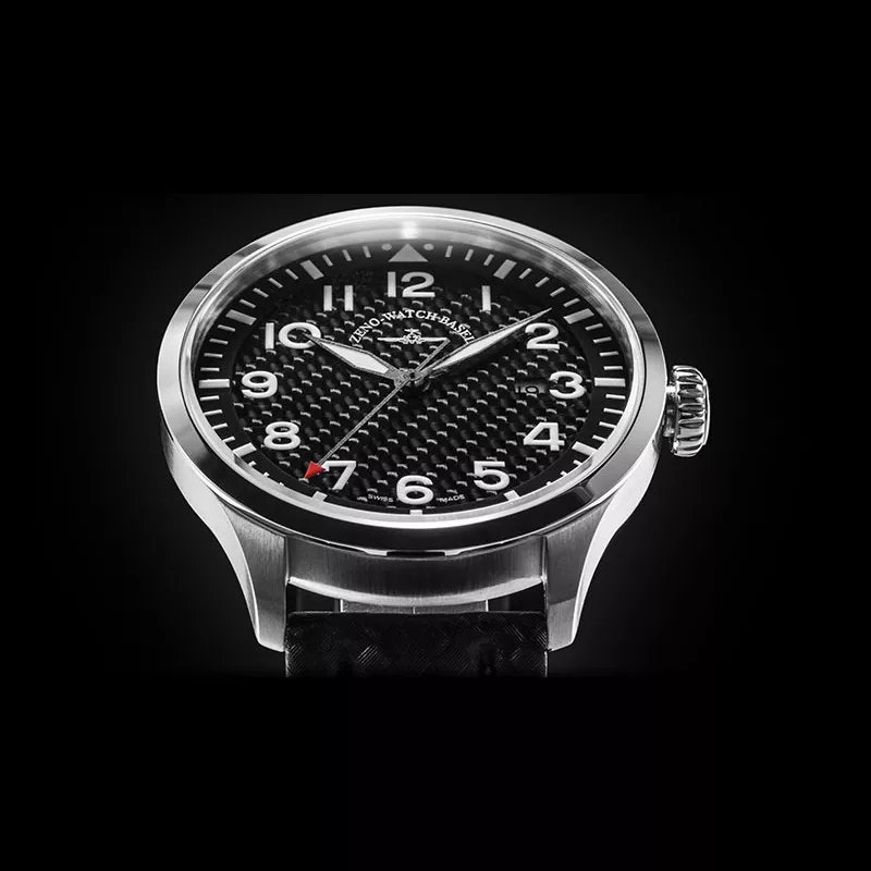 ZENO-WATCH BASEL Pilot Navigator Quartz Fliegeruhr Carbon