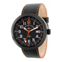ZENO-WATCH BASEL Pilot Rondo Quartz Fliegeruhr GMT schwarz/orange