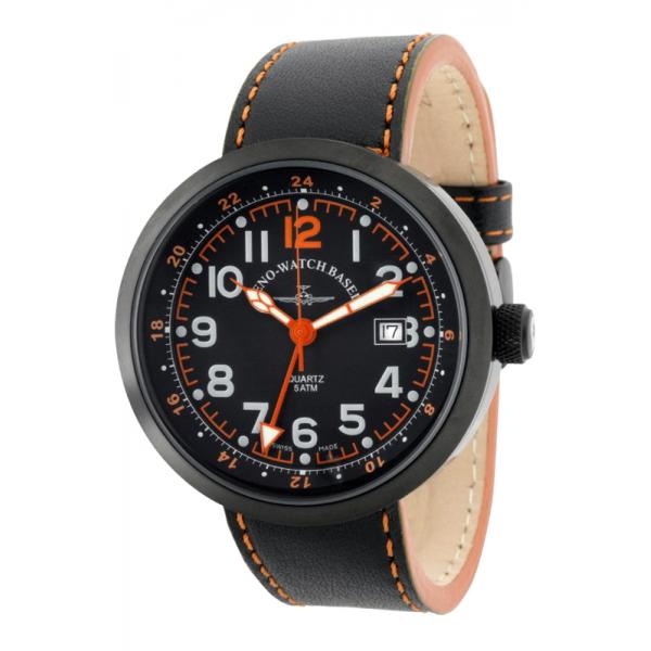 ZENO-WATCH BASEL, Pilot Rondo Quartz Fliegeruhr, GMT schwarz/orange