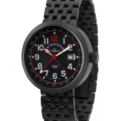 ZENO-WATCH BASEL Pilot Rondo Quartz Fliegeruhr GMT schwarz/rot M
