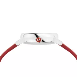 MONDAINE Evo2 30 Damen Bahnhofsuhr Big Date Saphirglas rot