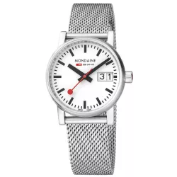 MONDAINE Evo2 30 Damen Bahnhofsuhr Big Date Saphirglas Mesh