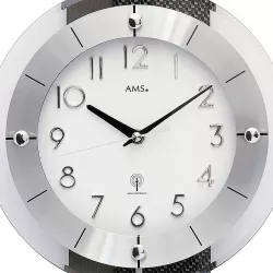 AMS Pendeluhr Funk Wanduhr anthrazit mit Carbon Applikation