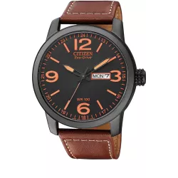 CITIZEN Fliegeruhr TagDatum Eco-Drive Solar Stahl schw/orange