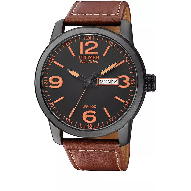 CITIZEN Sport Fliegeruhr, TagDatum, Eco-Drive Solar, Stahl schw/orang CITIZEN Sport Fliegeruhr, TagDatum, Eco-Drive Solar, Stahl schw/orang